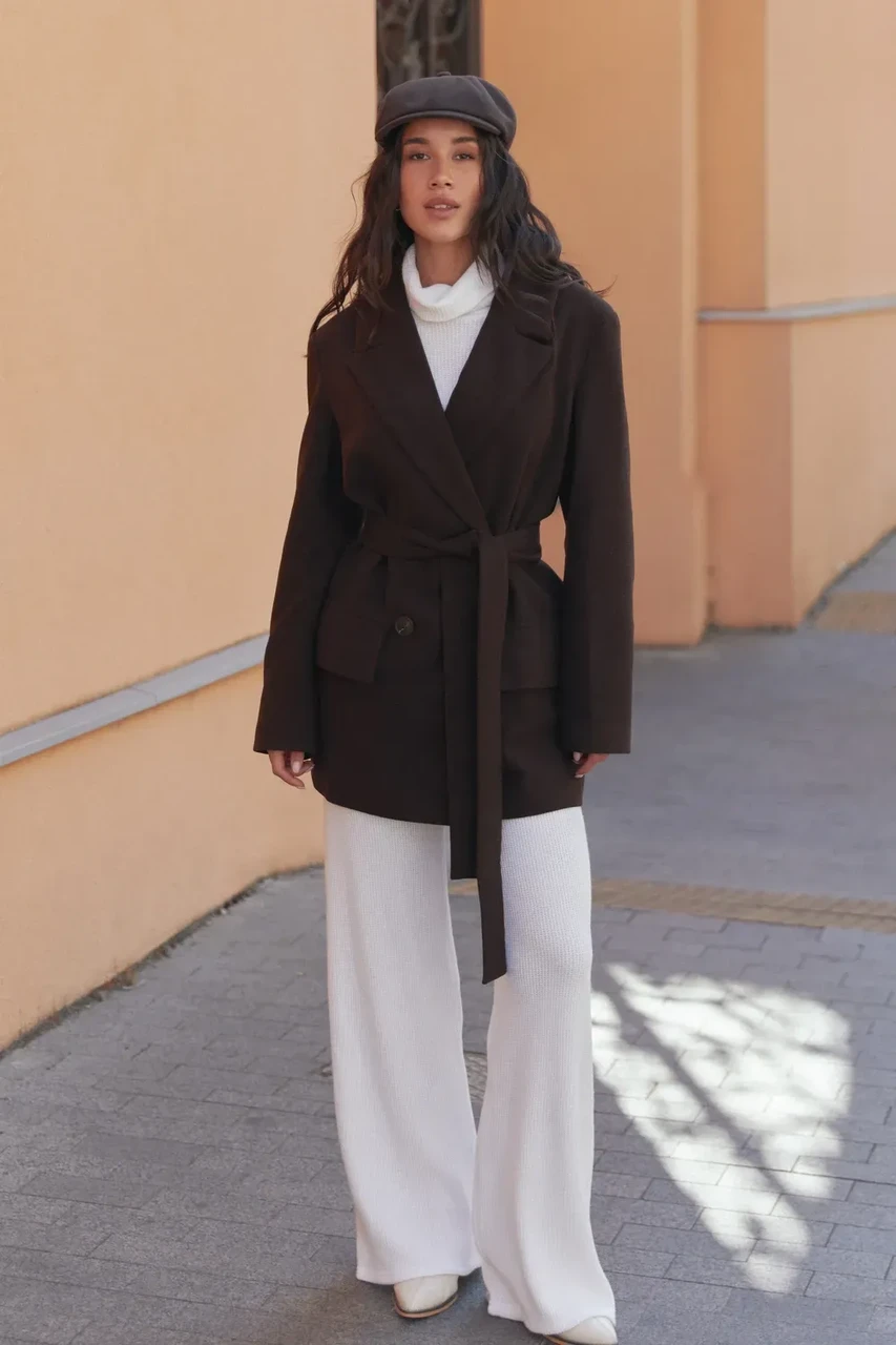 Пальто двубортное Seventeen XXL-3XL Коричневый - фото 4 Пальто двубортное Seventeen XXL-3XL Коричневый - фото 4