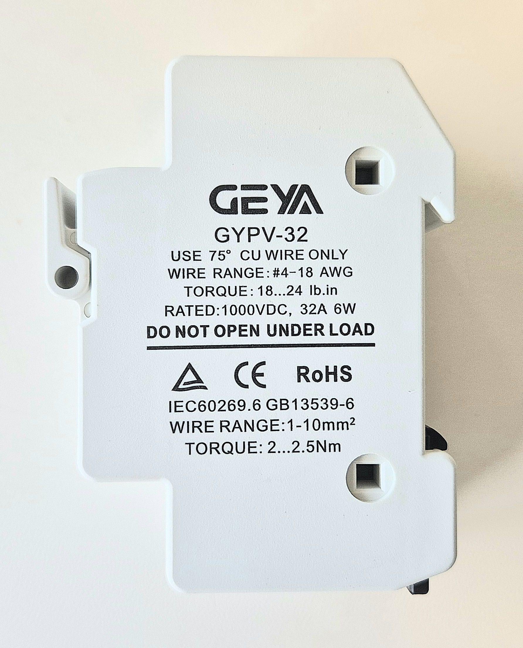 Тримач запобіжника постійного струму GEYA GYPV-32 2P для сонячної фотоелектричної станції двополюсний 10x38 мм (10089)