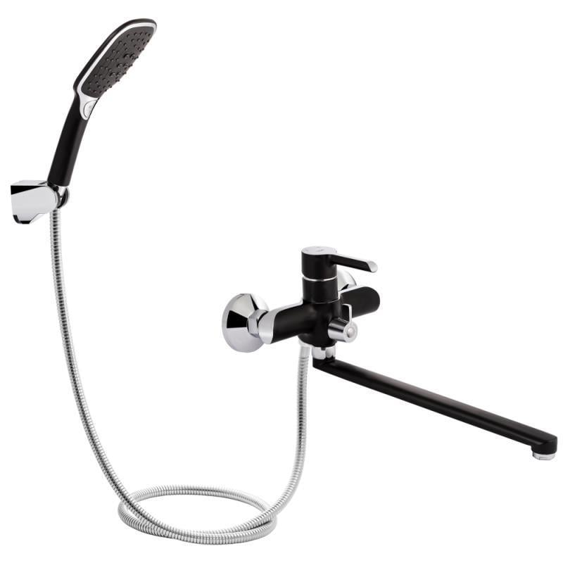 Смеситель для ванны Qtap Grand с длинным поворотным изливом и душевым гарнитуром QTGRABCR005 Chrome/Black (SD00039607) Смеситель для ванны Qtap Grand с длинным поворотным изливом и душевым гарнитуром QTGRABCR005 Chrome/Black (SD00039607)