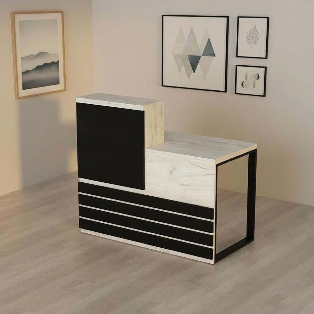 Стойка администратора Tobi Sho Ресепшн/5 правосторонняя для офиса 1200х636х1090 мм Дуб крафт белый/Черный