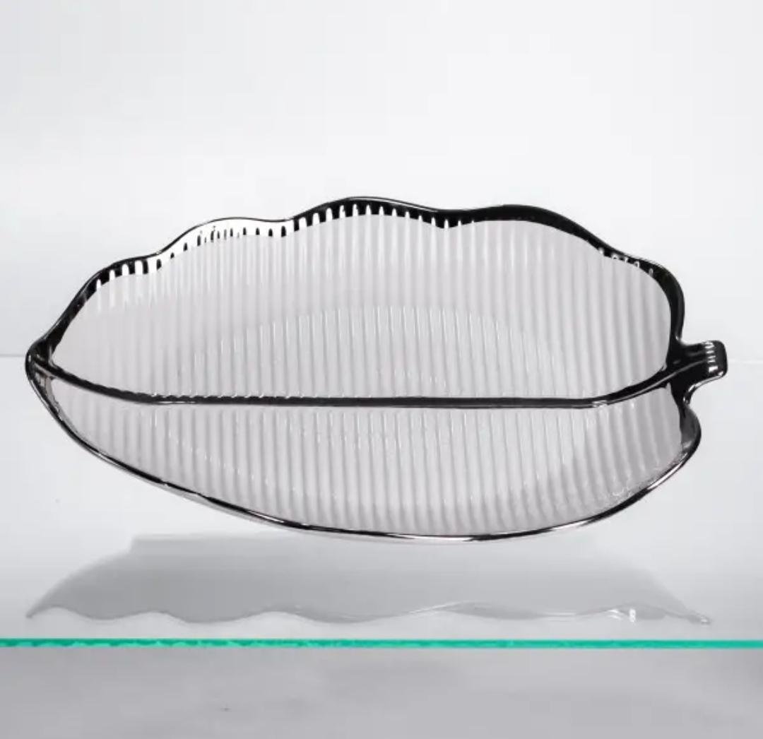 Блюдо сервірувальне Yiwu Camellia порцелянове 41х27х4 см Білий з сріблястим (ML6045) - фото 3