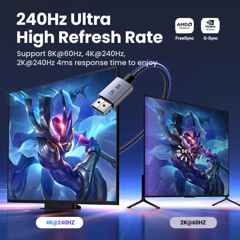Кабель UGREEN DisplayPort 1.4 8K 60Hz 4K 240Hz 2K 240Hz 1080p 240Hz 32.4 Гбіт/с VESA DP G-Sync Free Sync HDR 10+ 3 м Чорний (25906) - фото 4 Кабель UGREEN DisplayPort 1.4 8K 60Hz 4K 240Hz 2K 240Hz 1080p 240Hz 32.4 Гбіт/с VESA DP G-Sync Free Sync HDR 10+ 3 м Чорний (25906) - фото 4