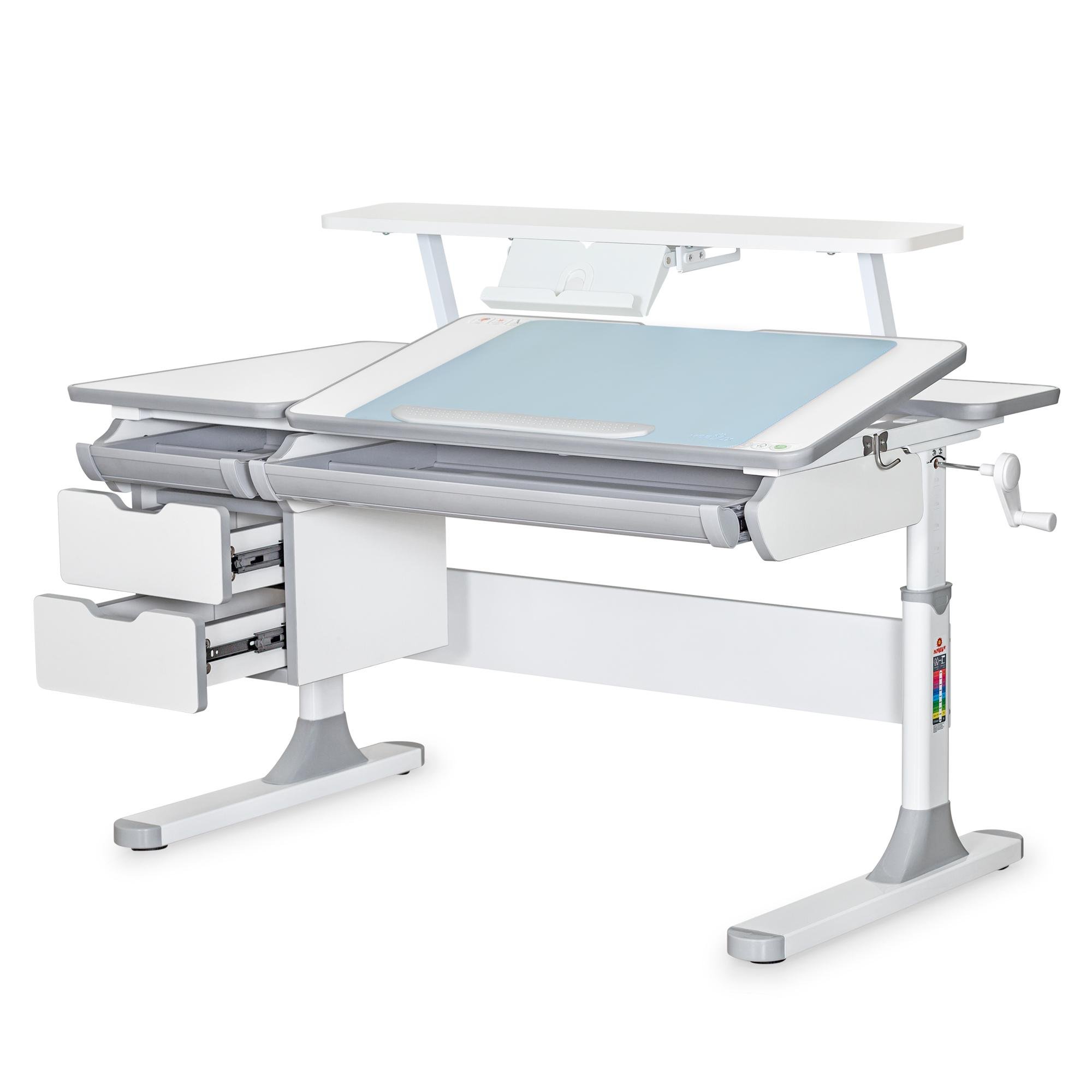 Парта школьная эргономичная детская трансформер Mealux Hamilton Multicolor с полкой S-50 Белый/Серый (BD-680 W/G MC + S50 WG)