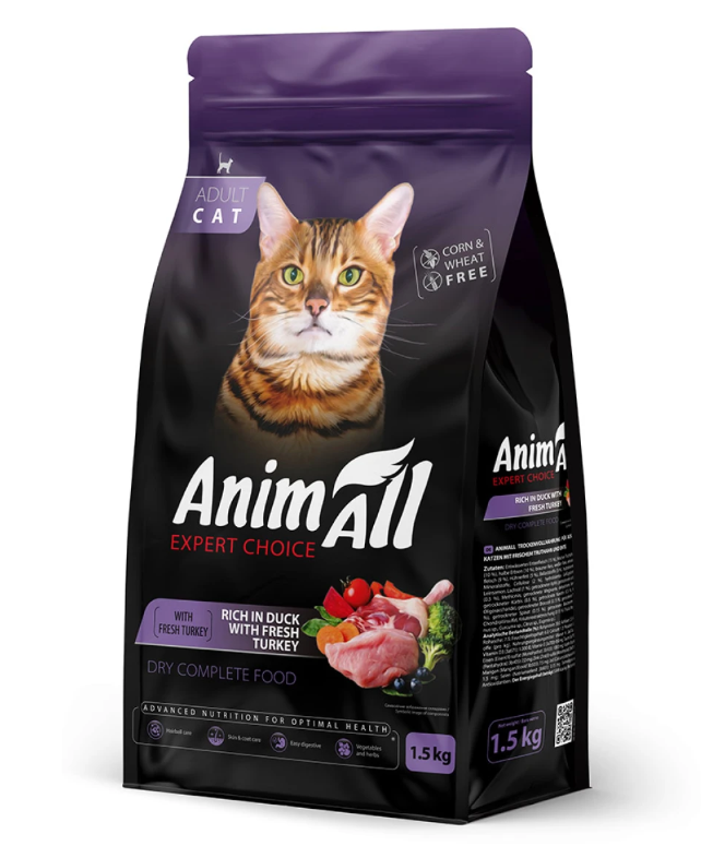 Корм для кошек сухой AnimAll со свежей индейкой и уткой 1,5 кг - фото 1 Корм для кошек сухой AnimAll со свежей индейкой и уткой 1,5 кг - фото 1