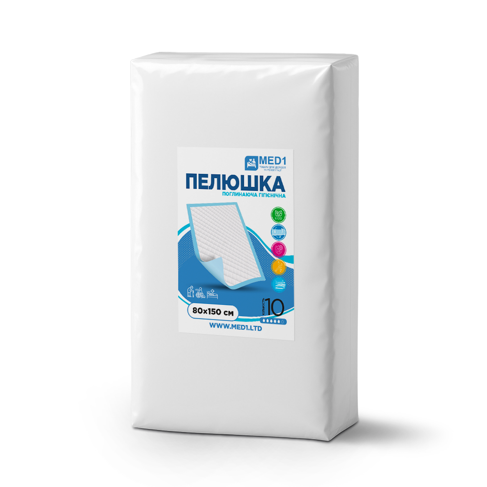 Пеленка медицинская гигиеническая MED1-WC03 поглощающая одноразовая 80х150 см 10 шт. (MED1-WC038015010)