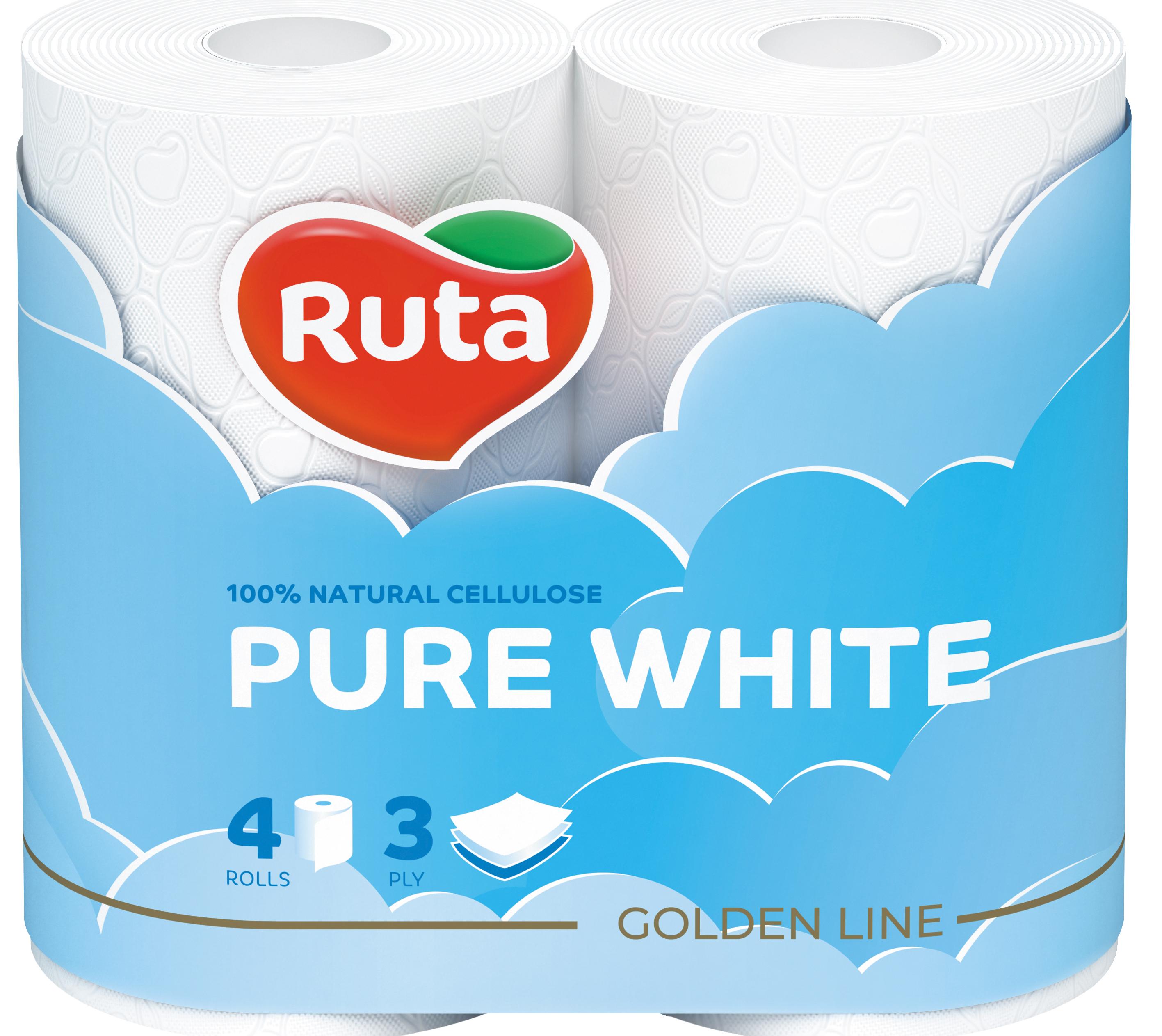 Туалетний папір Ruta Pure White 3 шари 4 рулони