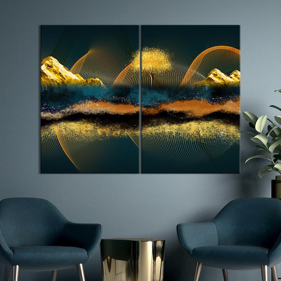 Картина Пейзаж с золотыми горами и деревом 71x51 см (1943-2)