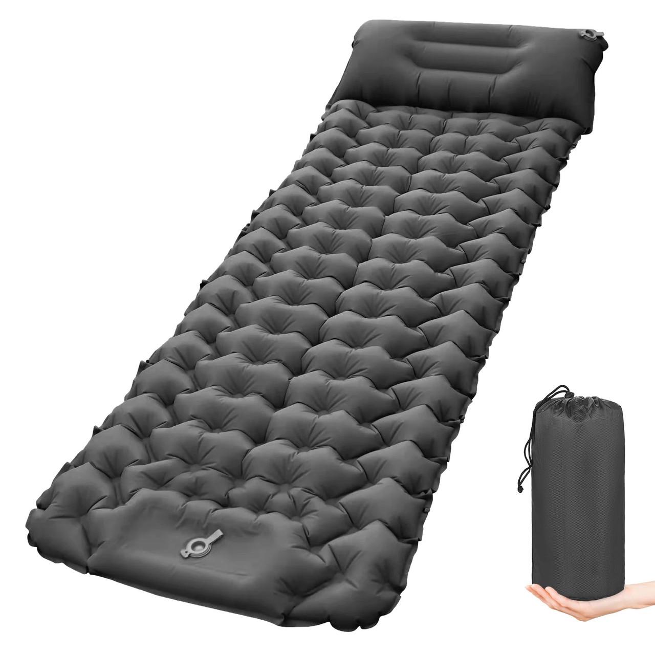 Матрас надувной туристический Sleeping Pad с подушкой м встроенным насосом 190х60см Black (3_04751) - фото 2