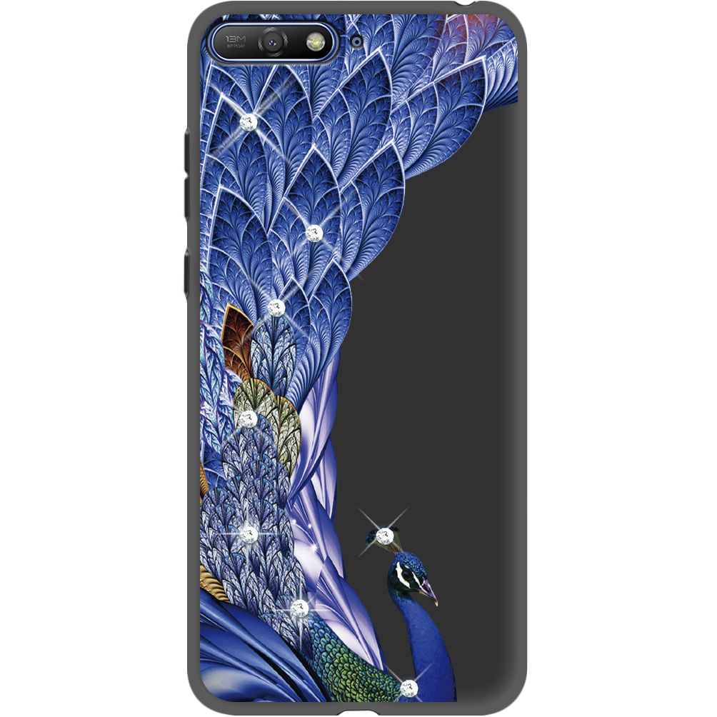 Чехол Boxface Huawei Y6 2018 Павлин со стразами Черный силикон (33371-rs7-34777)