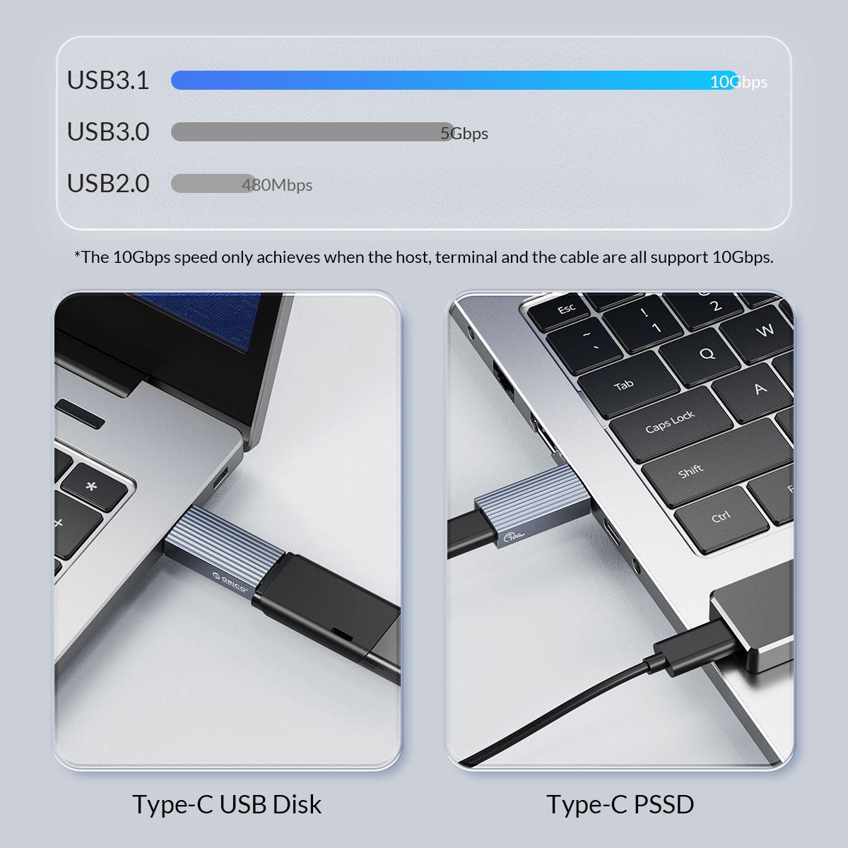 Кабель Orico USB-Type-C 10 Гбіт/с USB 3.1 15W USB-A на USB-C металевий Сірий (ORICO-AH-AC10-GY-BP) - фото 15