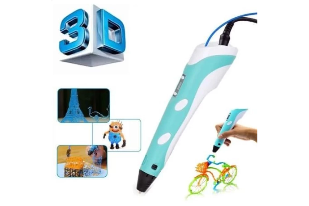 3D-ручка 3DPen с LCD экраном c пластиком и трафаретами Голубой (373846) - фото 3