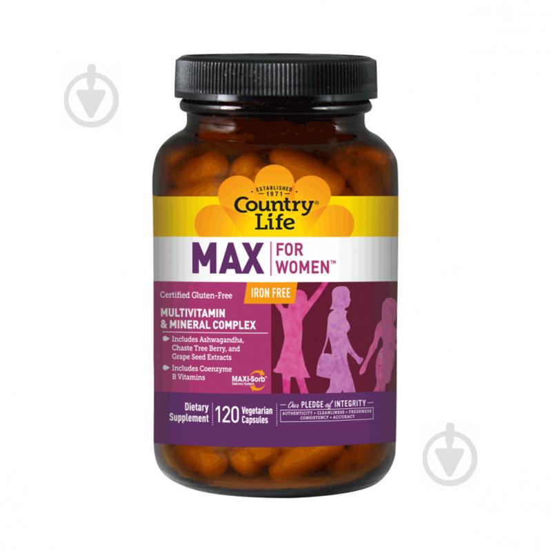 Мультивитамины и Минералы для Женщин без Железа, Max for Women, Country Life, 120 желатиновых капсул