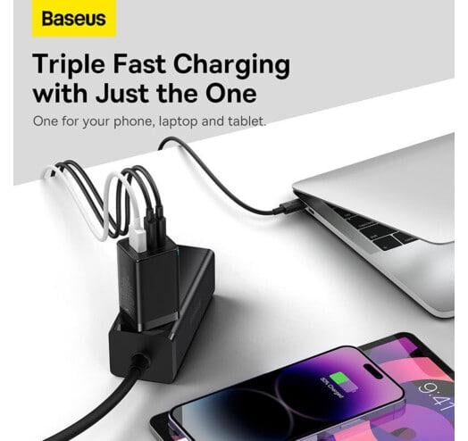 Пристрій зарядний мережевий Baseus 65W GaN5 Pro Fast Charger CCGP120201 USB + 2USB-C Black - фото 14 Пристрій зарядний мережевий Baseus 65W GaN5 Pro Fast Charger CCGP120201 USB + 2USB-C Black - фото 14