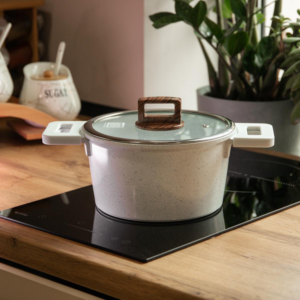 Кастрюля алюминиевая MGC с гранитным антипригарным покрытием и стеклянной крышкой 3 л Белый (HP-4-440)