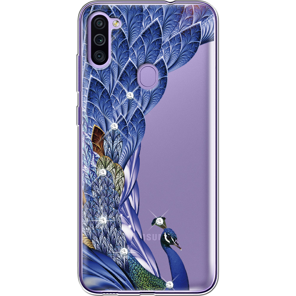 Чохол Boxface Samsung M115 Galaxy M11 Павич зі стразами Прозорий силікон (39780-rs7-39628)