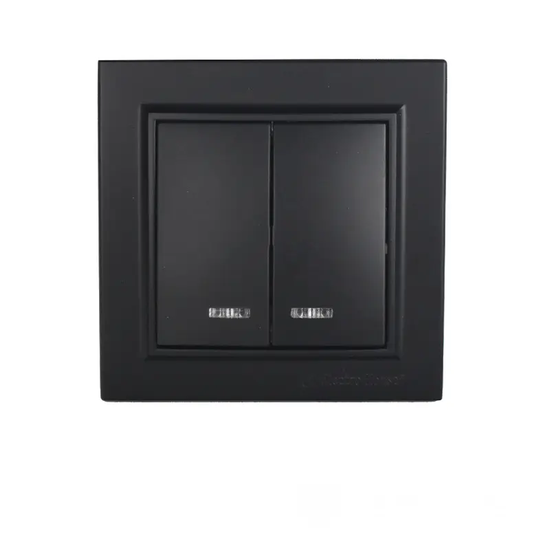 Выключатель двойной с подсветкой ElectroHouse Enzo IP22 Безупречный графит (EH-2184-PG)