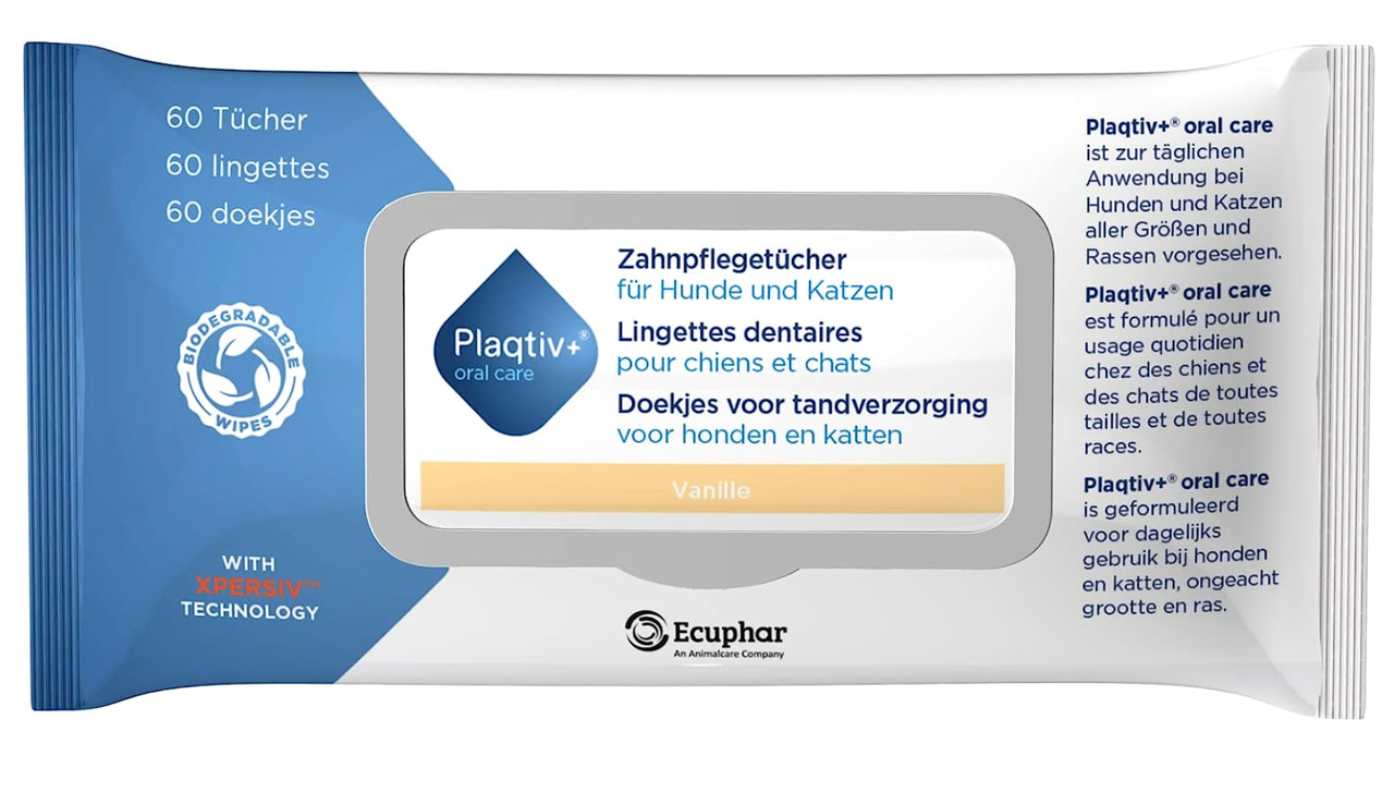 Серветки для догляду за зубами котів та собак Plaqtiv+ Wipes Vanille 64 шт. (2621824085)