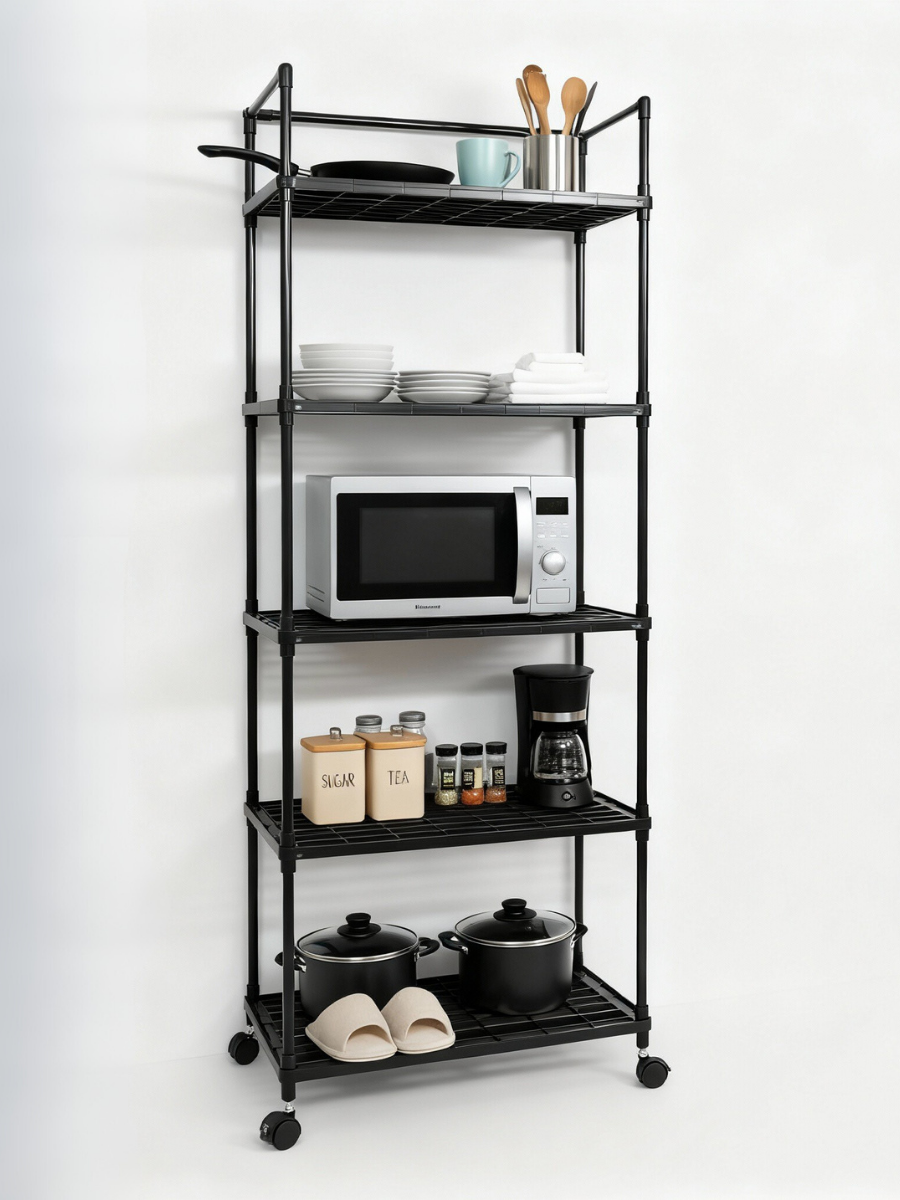 Етажерка-стелаж для зберігання з роликами 5-ярусів 120х50х26 см Чорний (9196654310) Етажерка-стелаж для зберігання з роликами 5-ярусів 120х50х26 см Чорний (9196654310)