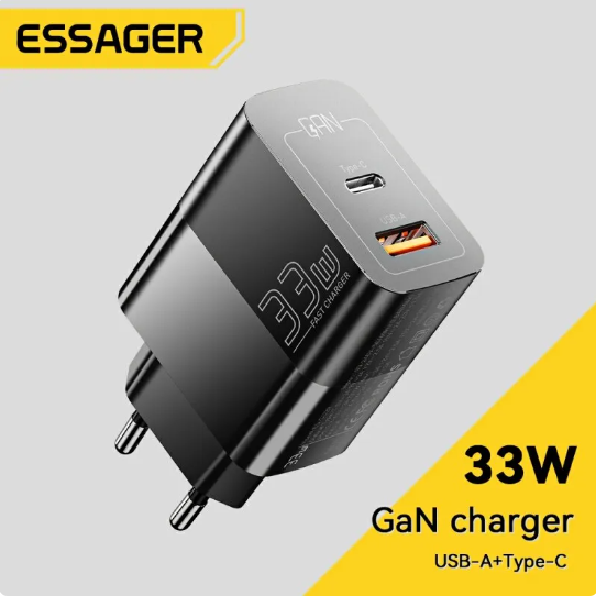 Зарядное устройство Essager 33W GaN PD USB-C и USB-A Black (0246) - фото 5 Зарядное устройство Essager 33W GaN PD USB-C и USB-A Black (0246) - фото 5