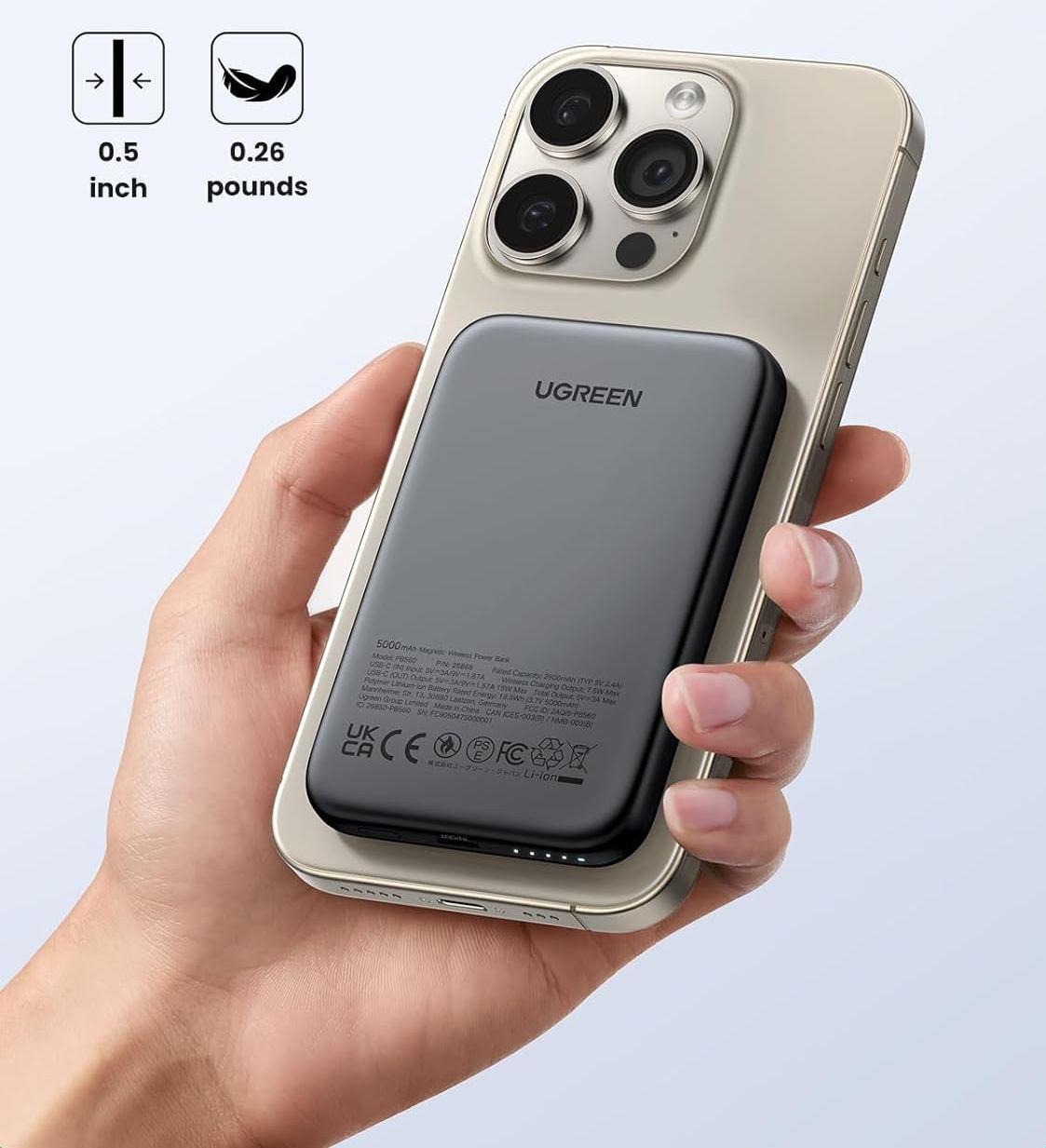 Повербанк магнитный Magsafe Ugreen PB561 10000 mAh 20 Вт с беспроводной зарядкой для iPhone Grey (26389495) - фото 4 Повербанк магнитный Magsafe Ugreen PB561 10000 mAh 20 Вт с беспроводной зарядкой для iPhone Grey (26389495) - фото 4