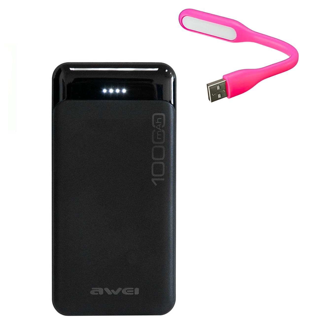 Повербанк Awei P37K и USB светильник 10000 mAh Черный (3000233-TOP-2)