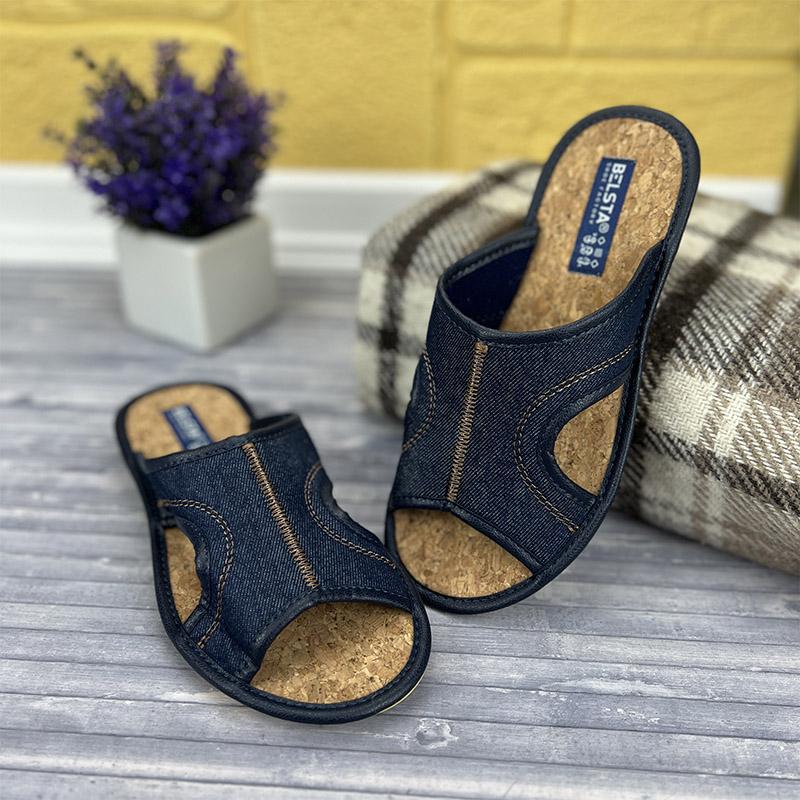Домашні тапочки жіночі БЕЛСТА Е-00859 корок джинсові 23 см p. 36 Синій (20808883)