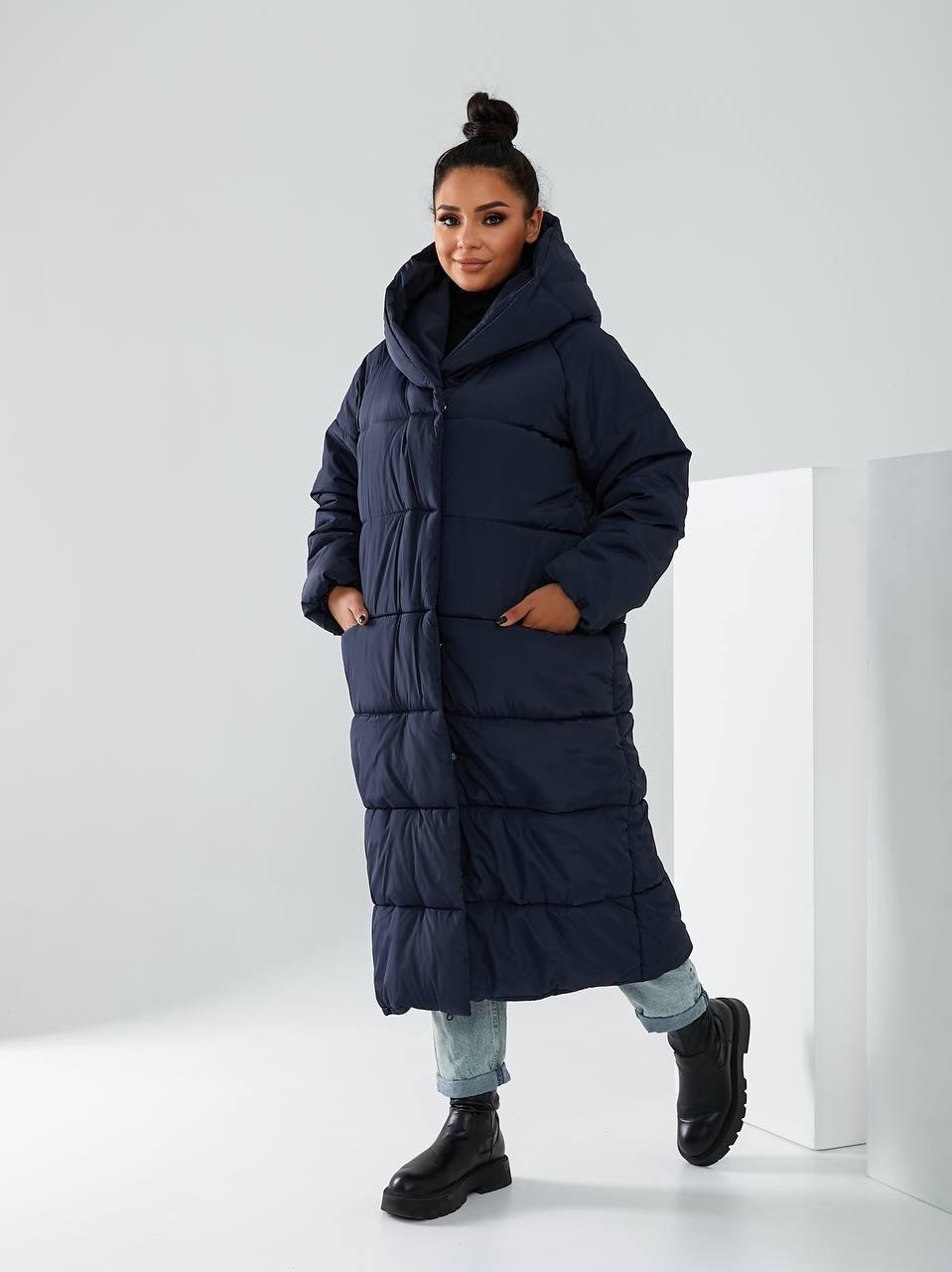 Пальто-пуховик довге на кнопках Аiza А521 р. 46-48 Морозна шавлія - фото 8