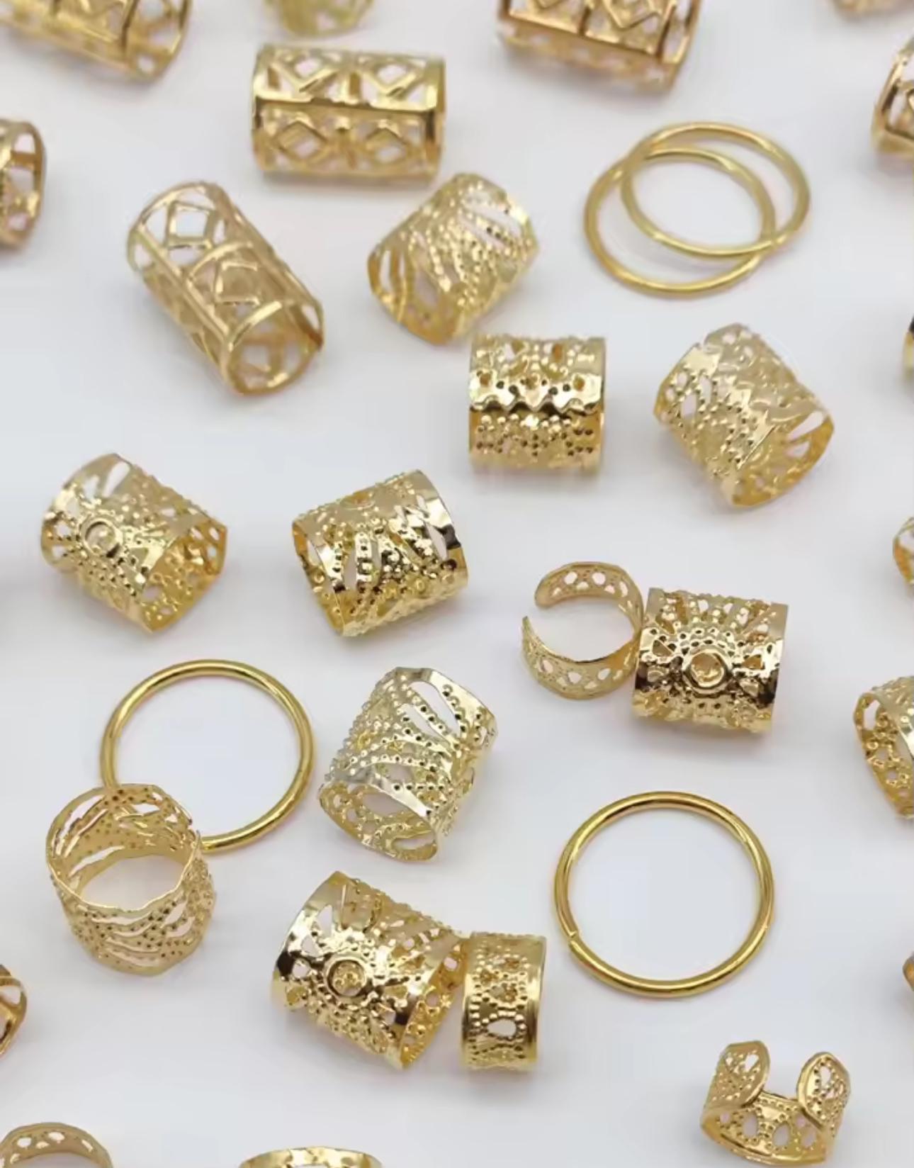 Набор золотистых украшений для кос и дредов кольца и бусины для волос 80 шт. - фото 6