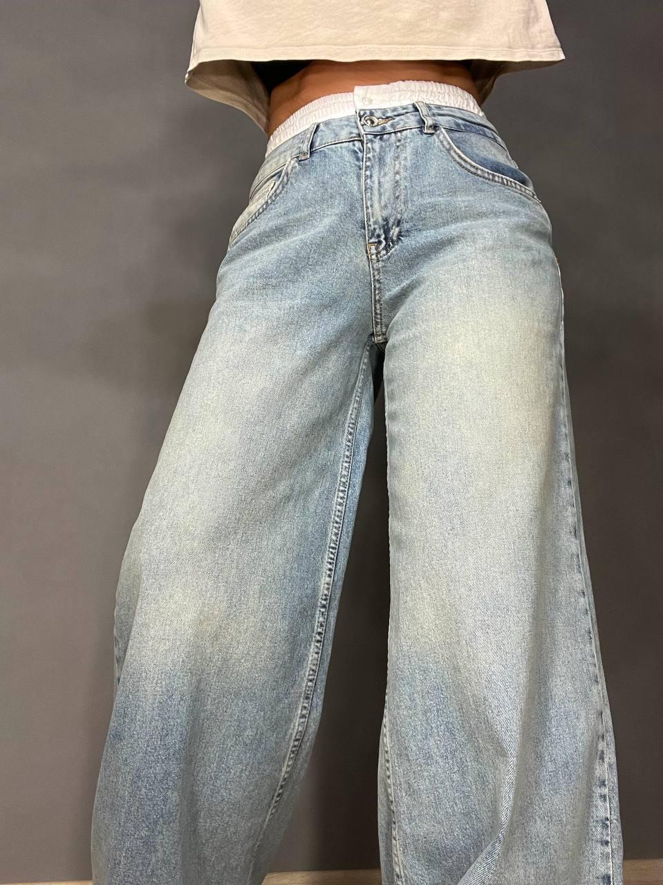 Джинси жіночі I8 162-76 PALAZZO BOXER резинка на талії широкі від стегна р. 27 Білий/Блакитний з зеленим (1957) - фото 8 Джинси жіночі I8 162-76 PALAZZO BOXER резинка на талії широкі від стегна р. 27 Білий/Блакитний з зеленим (1957) - фото 8