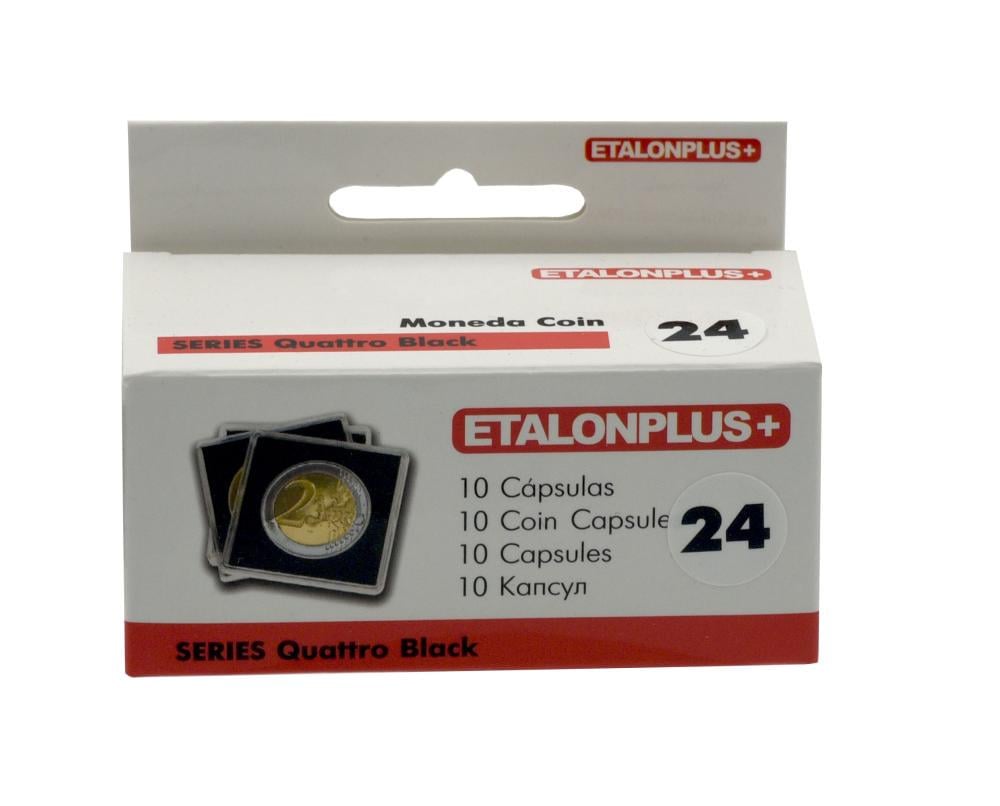 Квадратные капсулы для монет Etalonplus 24 мм 10 шт. 38х38 мм Черный вкладыш (А16664)