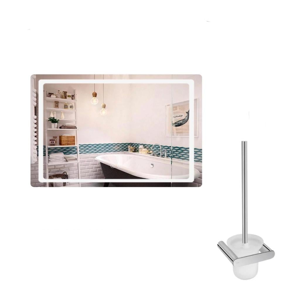 Комплект для ванної дзеркало Qtap з LED-підсвіткою 800х600 мм Touch з антизапотіванням/настінний йоржик Qtap