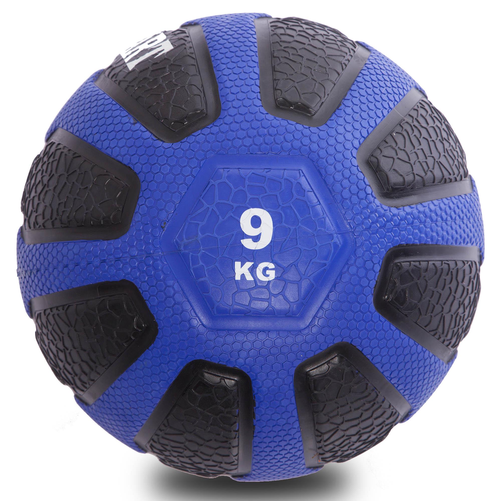 М'яч медичний медбол Zelart Medicine Ball FI-0898-9 9кг Чорний / Синій (DR003458)