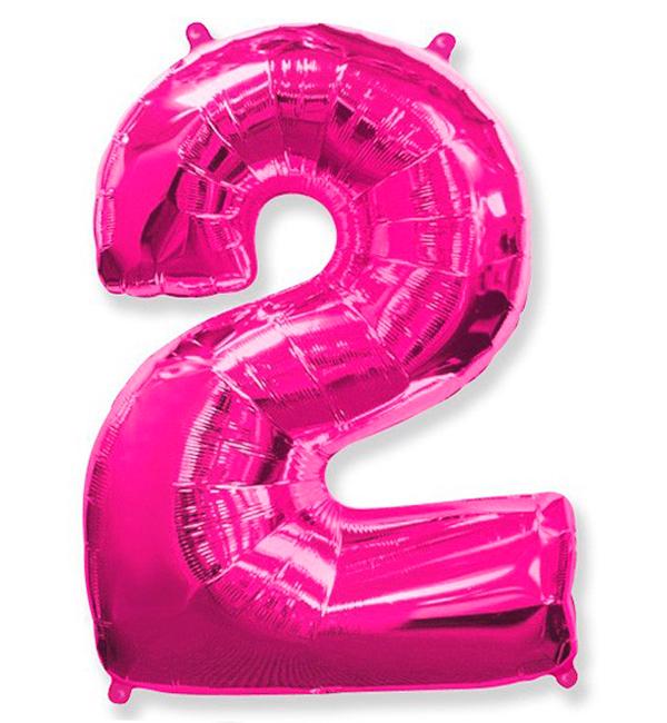Кулька Цифра "2" 102 см Малиновий металік