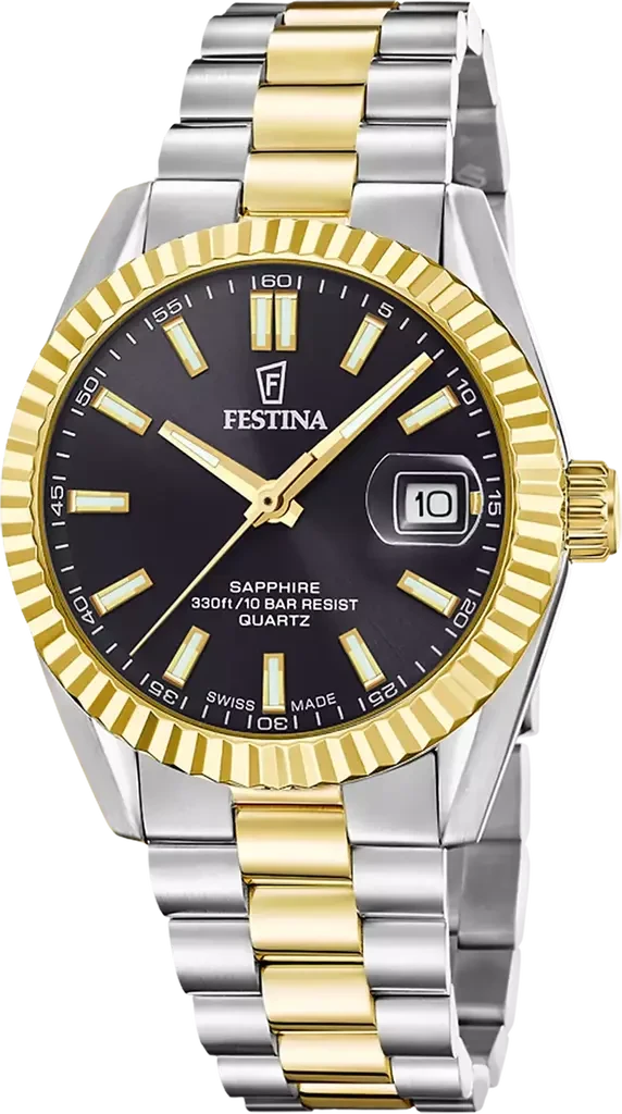 Наручные часы мужские Festina F20085/C Classic Steel Swiss Made со стальным корпусом/сапфировым стеклом WR 100 м и черным циферблатом