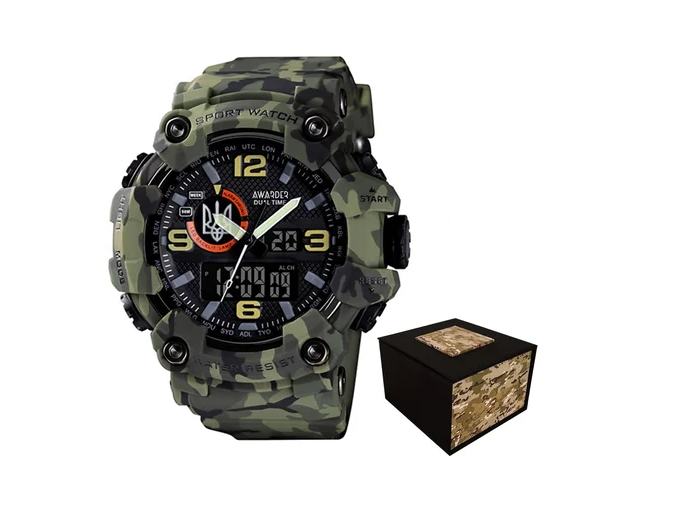 Наручные часы Awarder 002CMGRUASI Трезубец серебро с коробкой Зеленый камуфляж Наручные часы Awarder 002CMGRUASI Трезубец серебро с коробкой Зеленый камуфляж