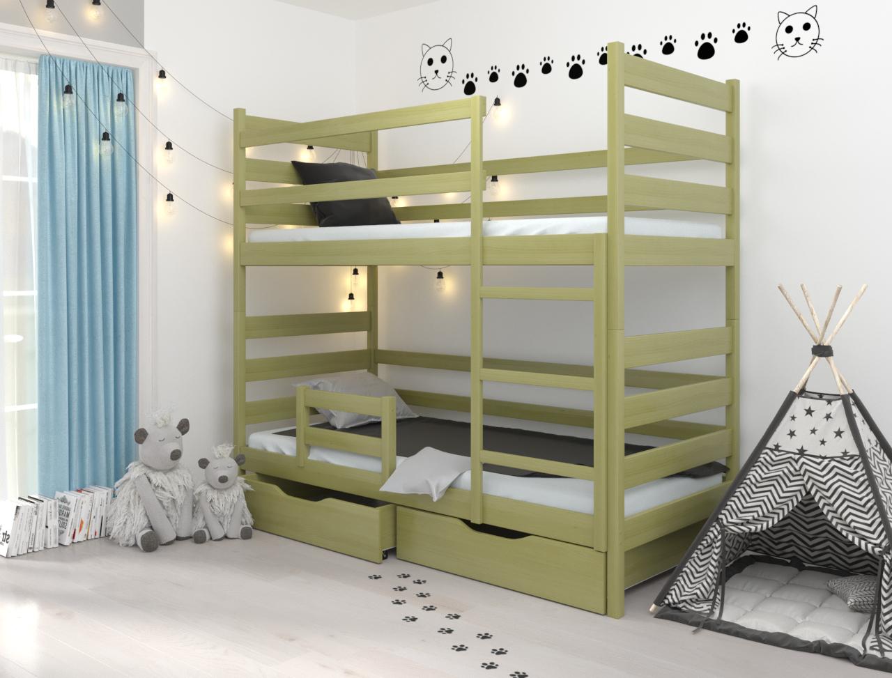 Кровать двухъярусная Luna mebli Амели с бортиком/ящиками 80х200 см Хаки (38625)