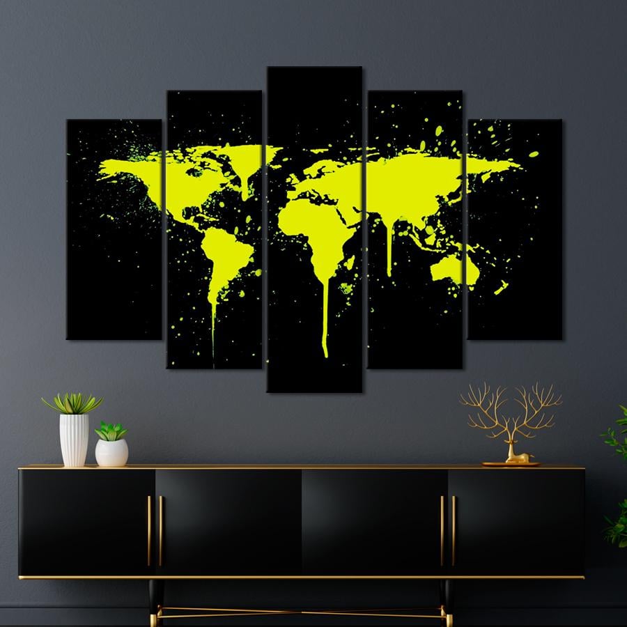 Картина карта Красочная карта мира в жёлтом цвете 187x119 см (A1363-5)
