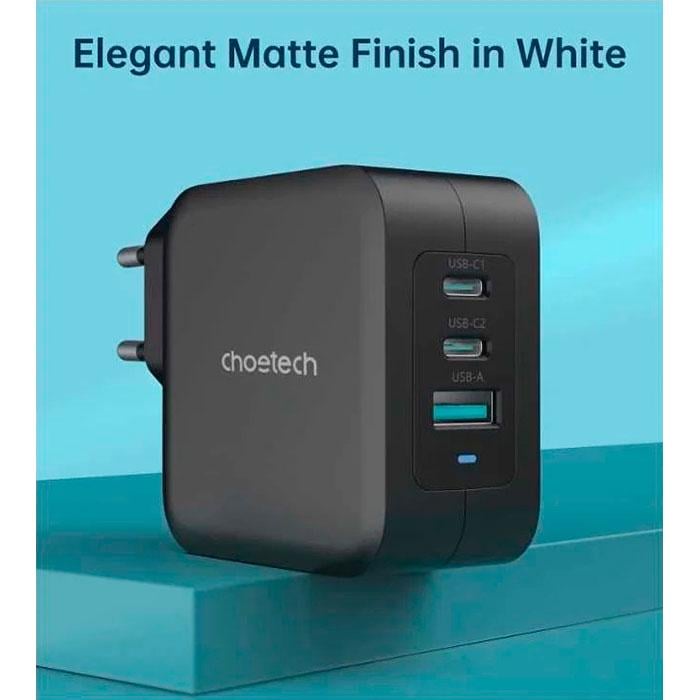 Зарядное устройство Choetech PD8005-V2-EU-BK 3xUSB 100W GaN USB-C USB-A PD 3.0 QC 3.0 Black (25307981) - фото 3
