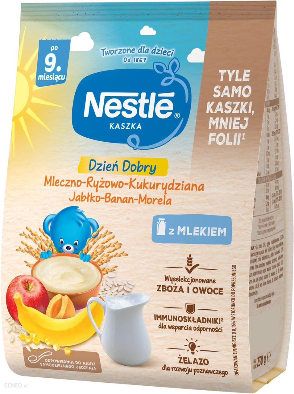 Молочно-рисово-кукурудзяна каша Nestle для дітей з 9 місяців Яблуко/банан/абрикос 230 г