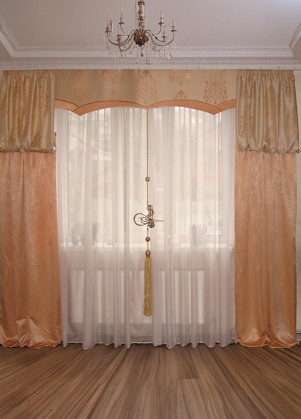 Комплект штор и ламбрекен Firanka Damask коронки 3 м Бежевый с песочным (142_2ж)