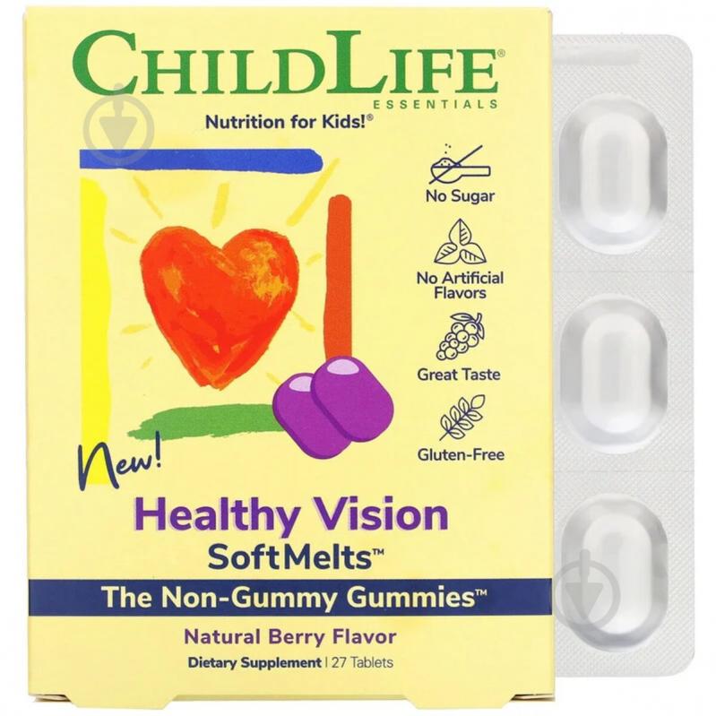 Комплекс Здоровое Зрение, натуральный ягодный вкус, Healthy Vision SoftMelts, Natural Berry Flavor, ChildLife, 27 жевательных конфет