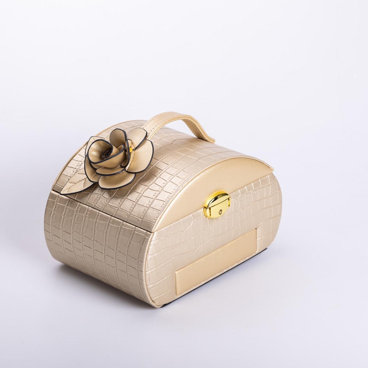 Шкатулка для украшений из эко-кожи 3 яруса с замком для ювелирных изделий 24х17х18 см Золотистый