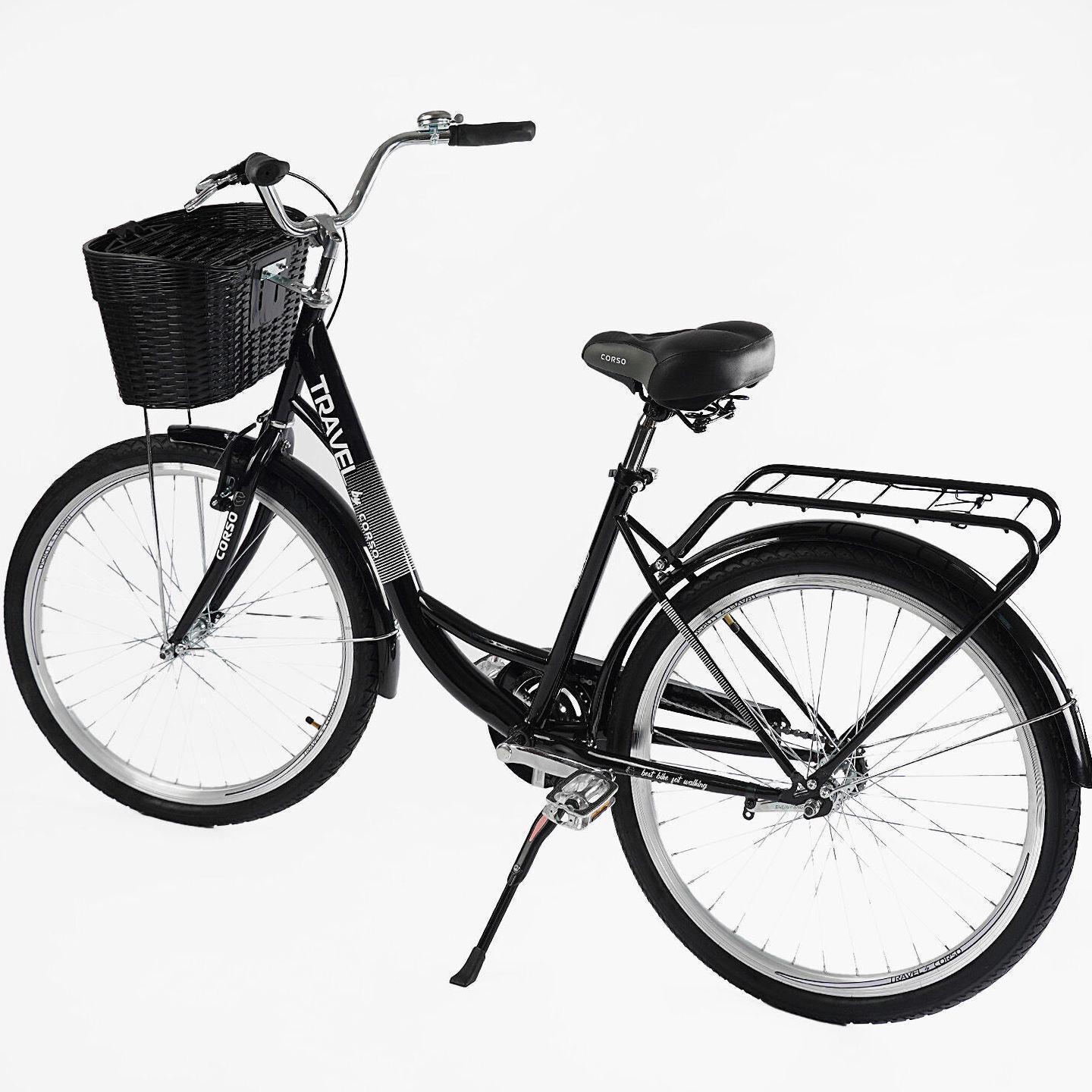 Велосипед городской Corso Travel с корзиной и багажником рама 16,5/26" Черный - фото 3 Велосипед городской Corso Travel с корзиной и багажником рама 16,5/26" Черный - фото 3