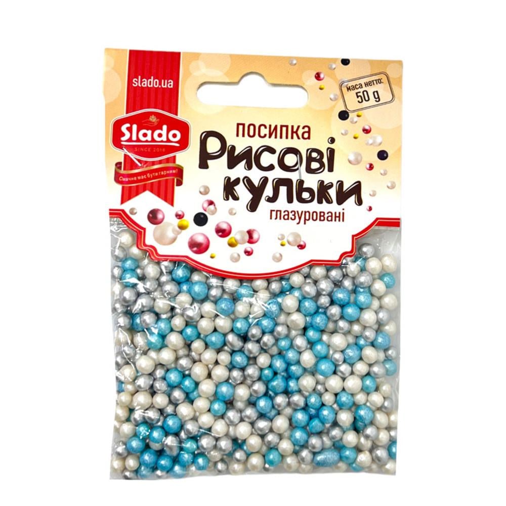 Посыпка на торт рисовая 50 г Slado Микс Голубой/Серебряный/Белый (2110923759)