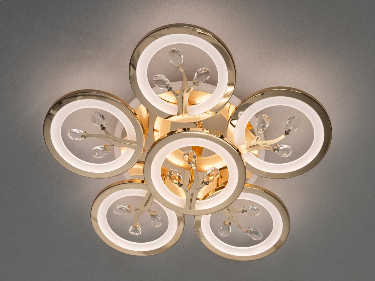 Люстра LED с подсветкой 90 W на 14 м2 Золотой (2533028522)