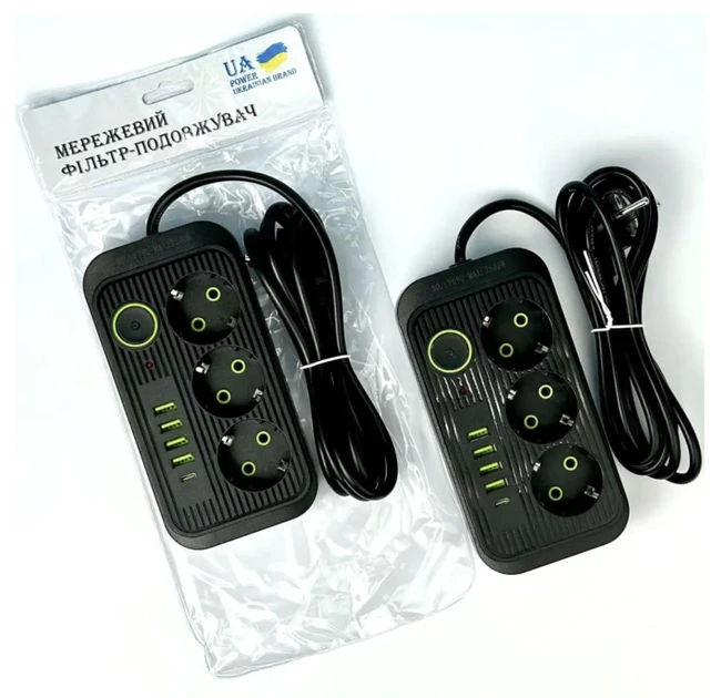Сетевой фильтр питания UA Power Socket F09U 6 м 3 розетки +4USB +Type-C Port