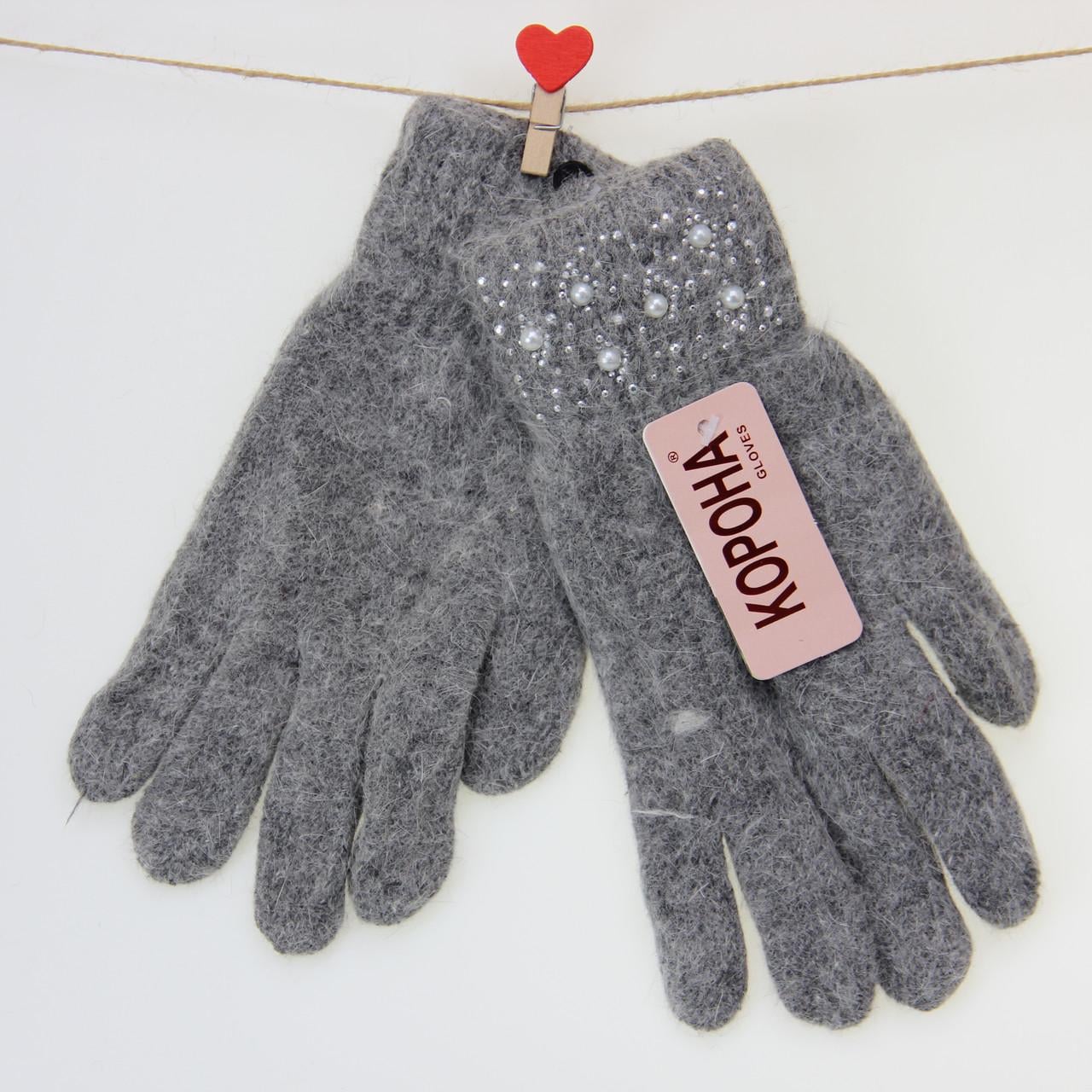 Перчатки женские шерстяные двойные S-М Серый (33901)