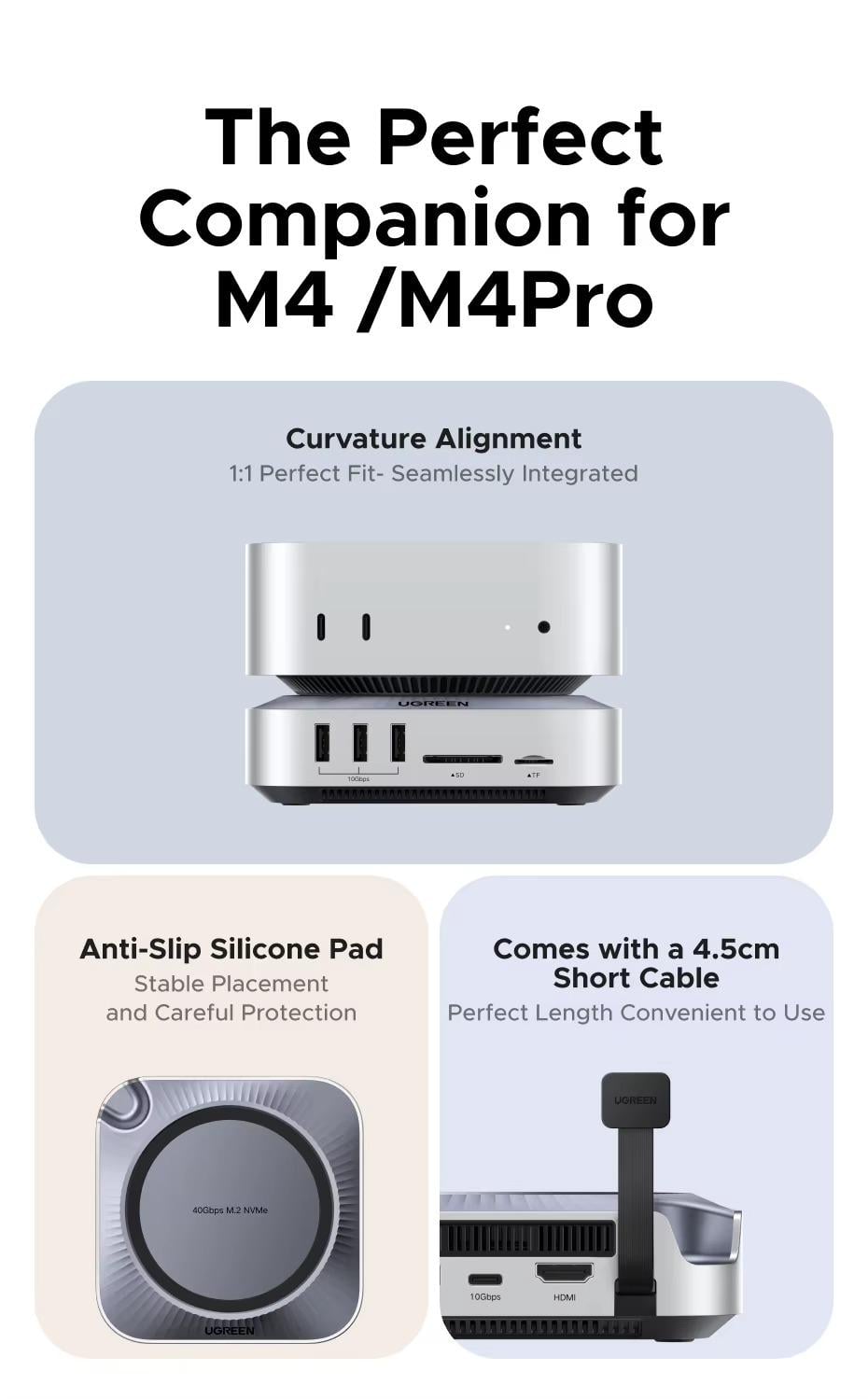 Док-станция UGREEN CM887 для Mac Mini M4/M4 Pro два порта Type-C на M.2 NVMe SSD 40 Gbps HDMI 8K Pro Grey (95503A) - фото 9