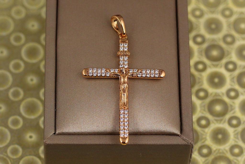 Хрестик Xuping Jewelry з фіанітами та розп'яттям 4,3 см Золотистий (1992662491)