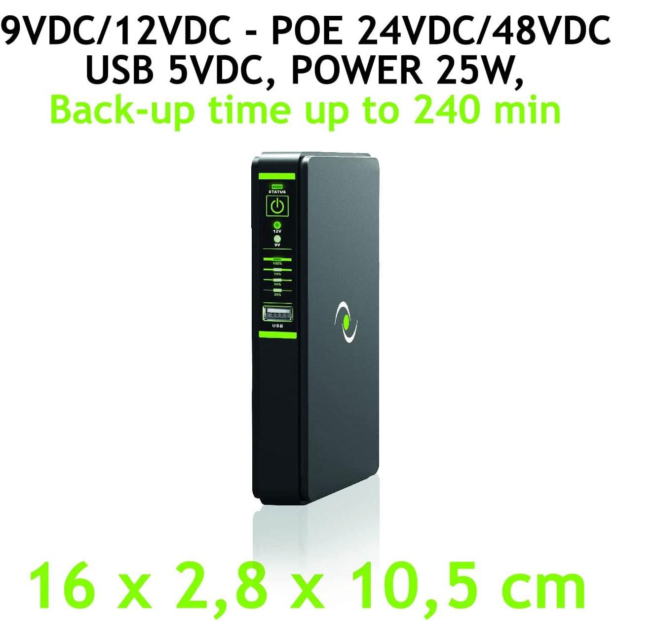 Джерело безперебійного живлення Tecnoware Mini Ups Era Plus DC 5VDC/9VDC/12VDC з PowerBank 8800 mAh Wifi модем/маршрутизатор Voip камери функція POE 24VDC/48VDC 25 W автономність до 240 хвилин - фото 6